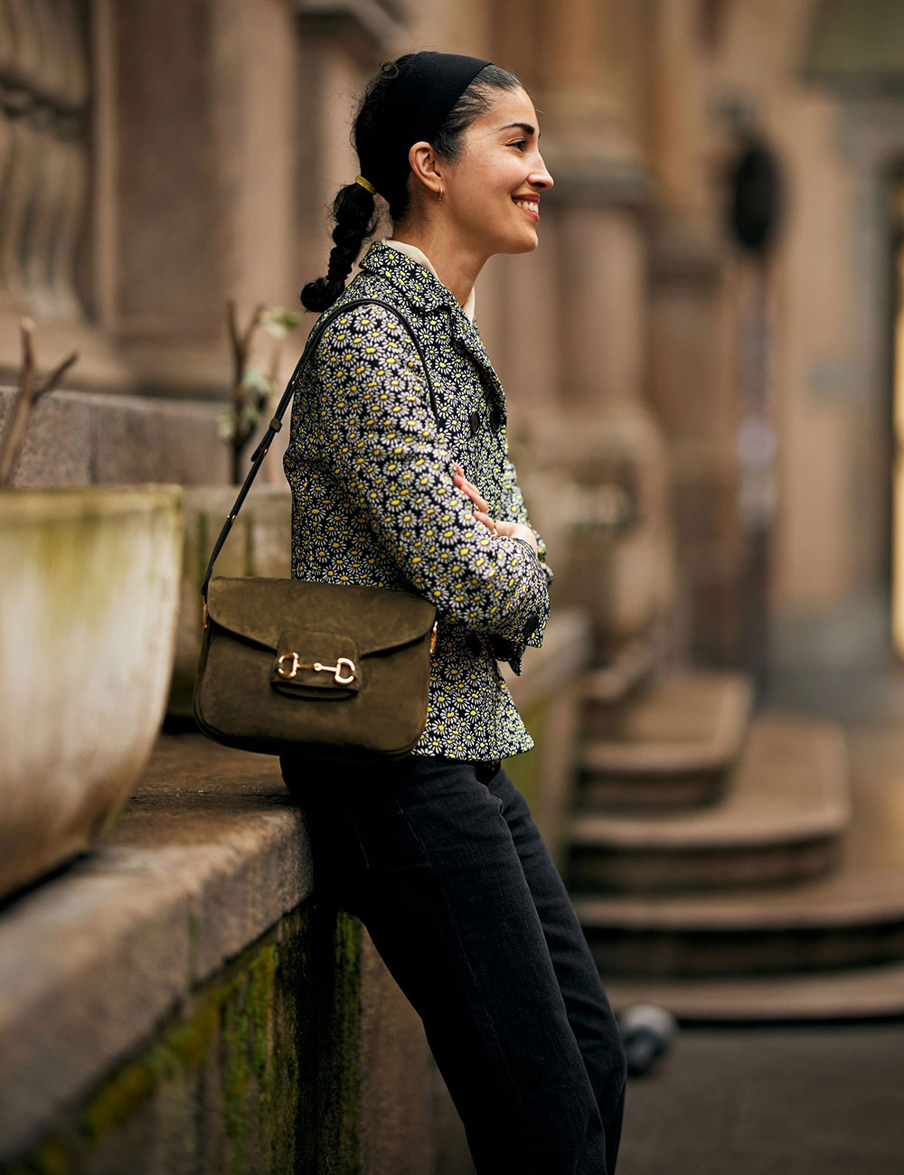 Publisher Caroline Issa poses with the latest rendition of the Gucci Horsebit bag 